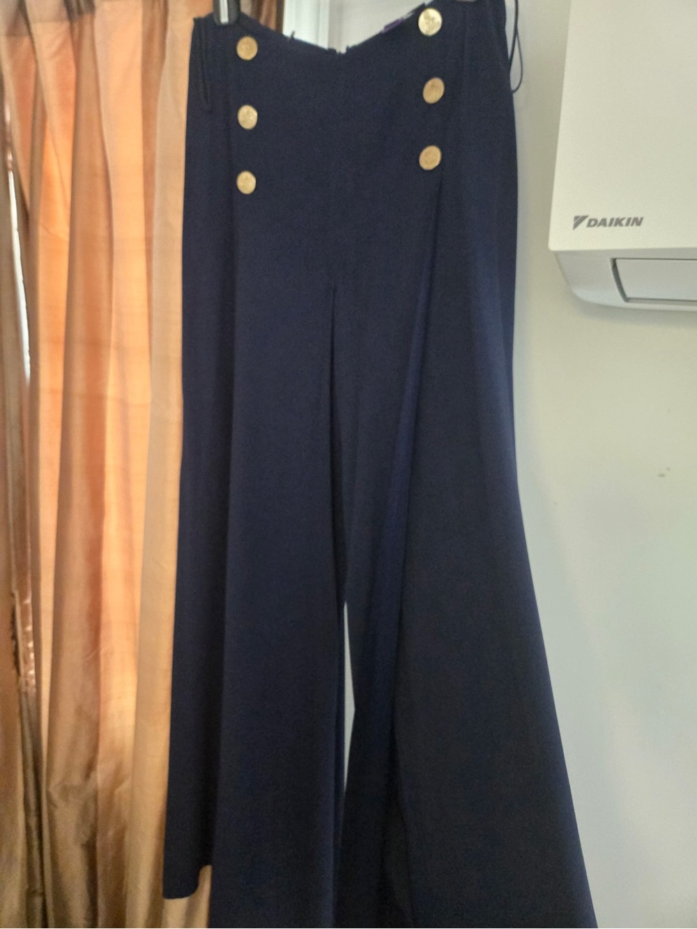 Ralph Lauren Purple Label Navy Wide-Leg Sailor Trousers with Gold Buttons